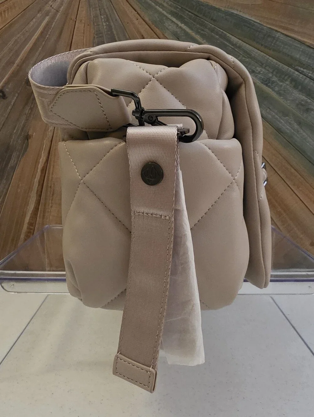 Tiba + Marl Nova Eco Compact Quilted Crossbody Diaper Bag Oyster Color NWT